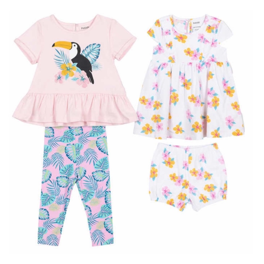 NWT Pekkle Infant 4-piece Clothing Set TOUCAN Pink White - 18 MONTHS